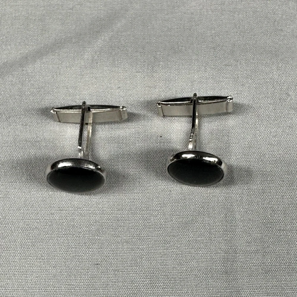 Vintage Black Dome Cufflinks Retro Faux Onyx Style Men's Accessories‎ Minimalist